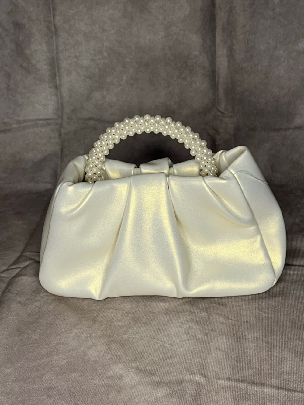 Pearl Handle Ivory Ruched Clutch Crossbody Bag Wedding Bridal